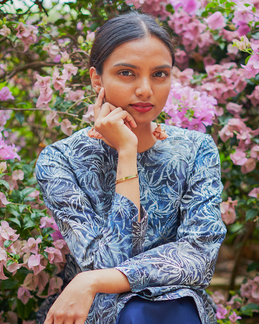 Women: Flowerdot Kurung Top (Navy)