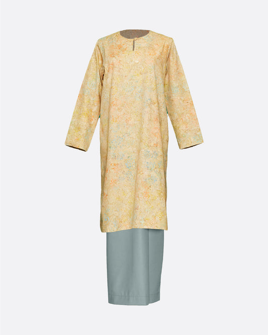 Women: Pastel Petals Kurung, Grey Skirt