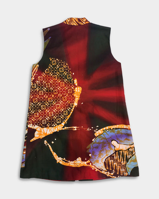 Sleeveless Peacoat: Crimson Cosmic
