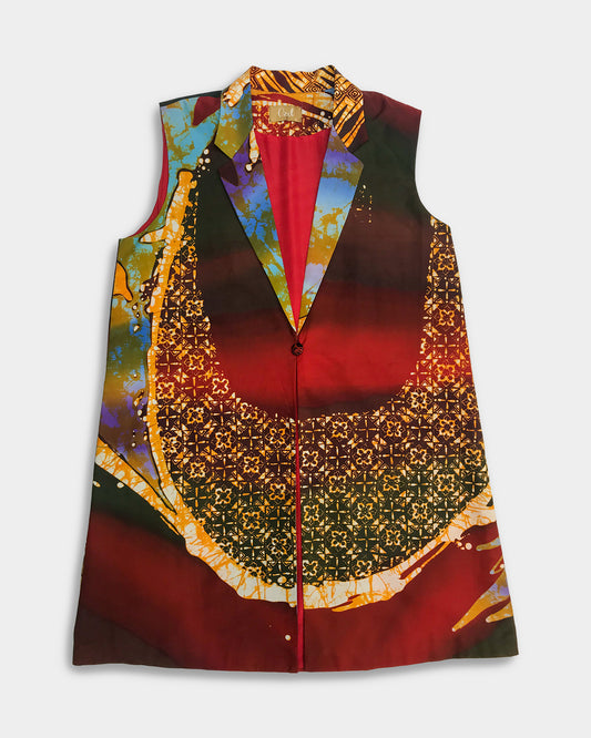 Sleeveless Peacoat: Crimson Cosmic