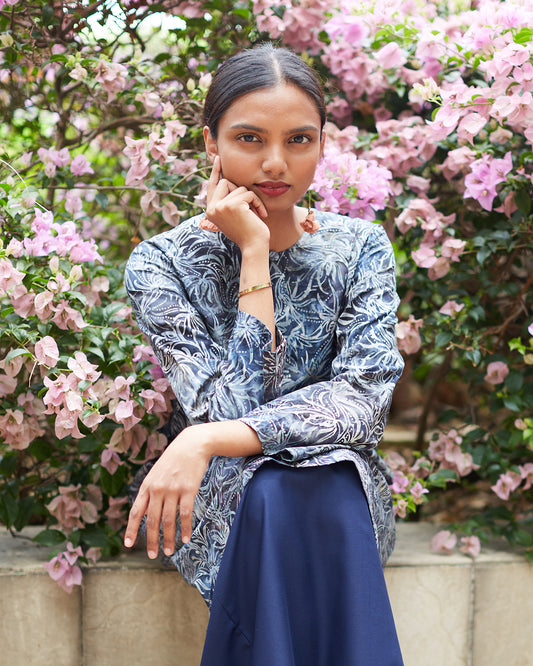 Women: Flowerdot Kurung (Navy)