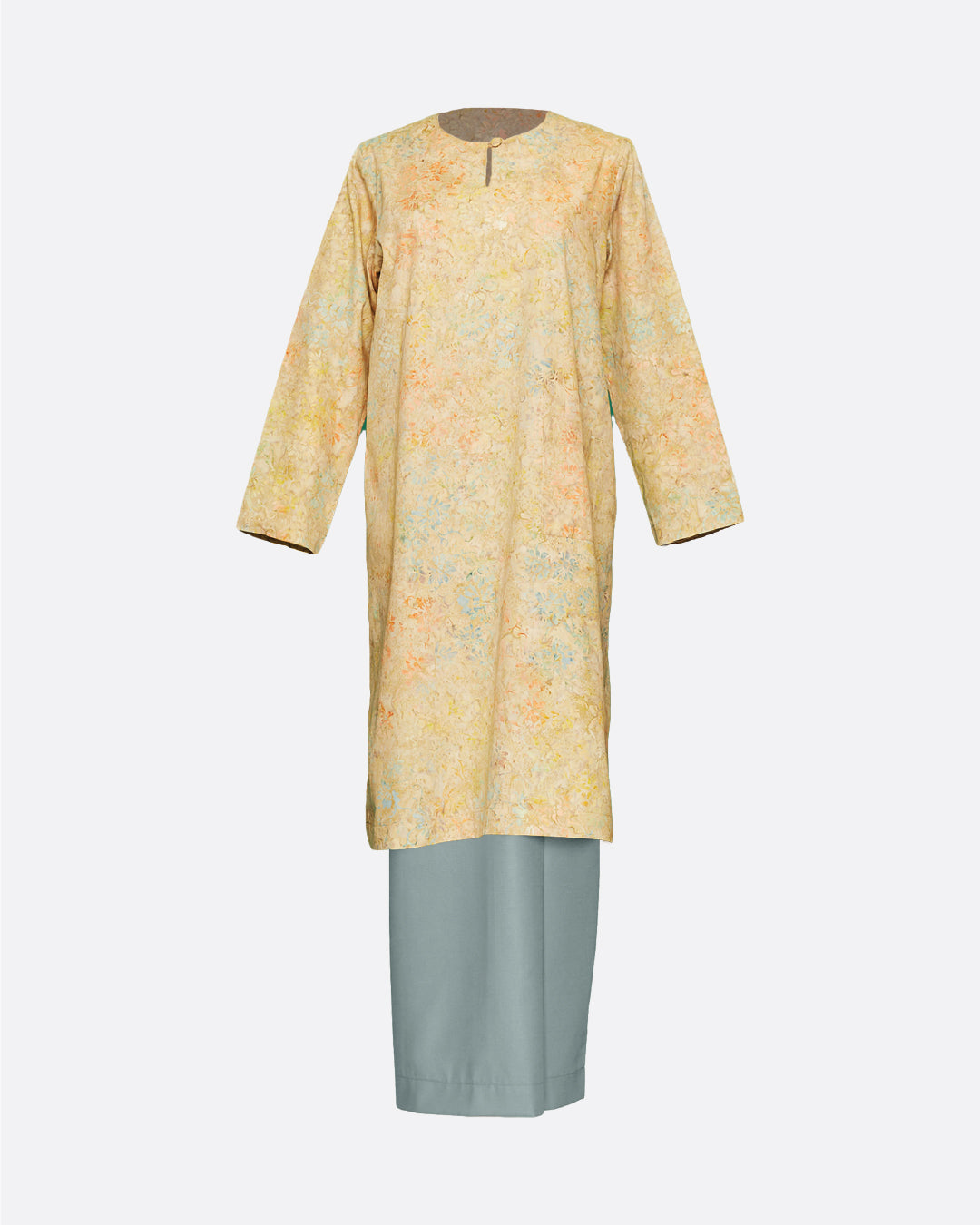 Women: Pastel Petals Kurung, Grey Skirt